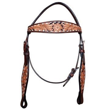 COMFYTACK By Hilason Western Horse Leather Breast Collar Headstall Set Side Buck Stitch Tan With Black Inlay